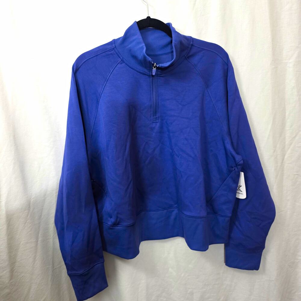 Xersion Scuba Luxe 0X Plus Blue Scuba 1/2 Zip Mock Neck Raglan Pocket retail $58